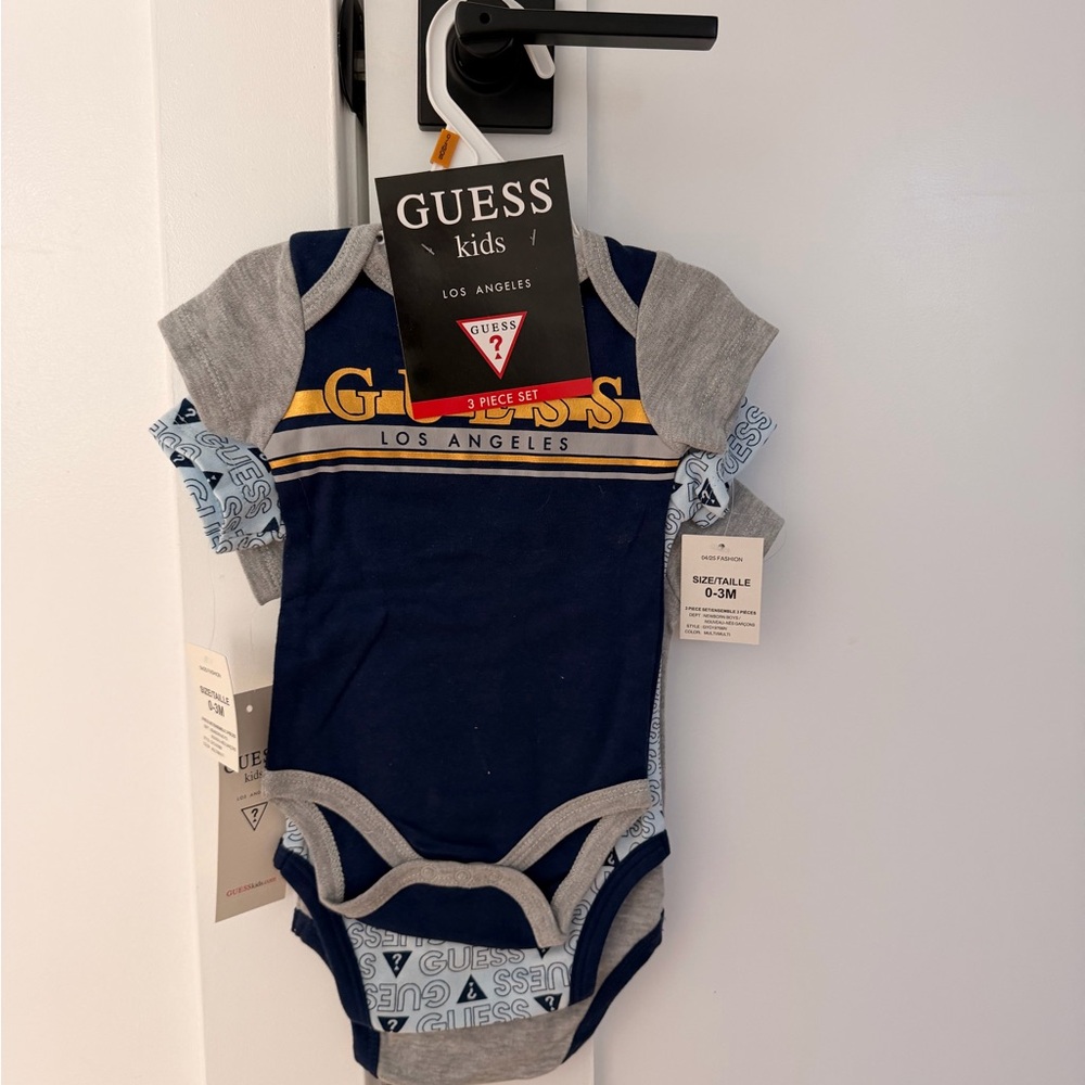 Guess Kids Navy and Gray Onesies - 3 pack